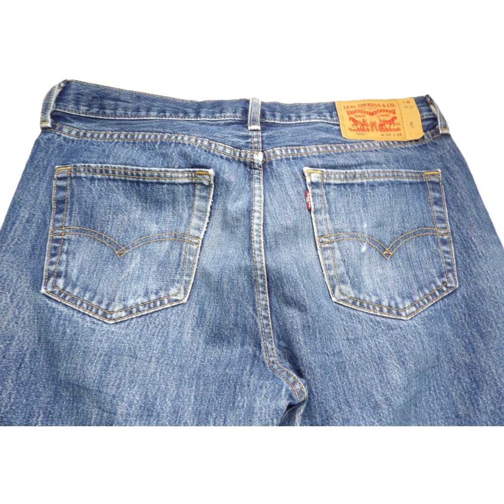 Levi 501 Original Button Fly Jeans Men 34x34 Medium Wash Blue Denim Classic Pant - Picture 13 of 16